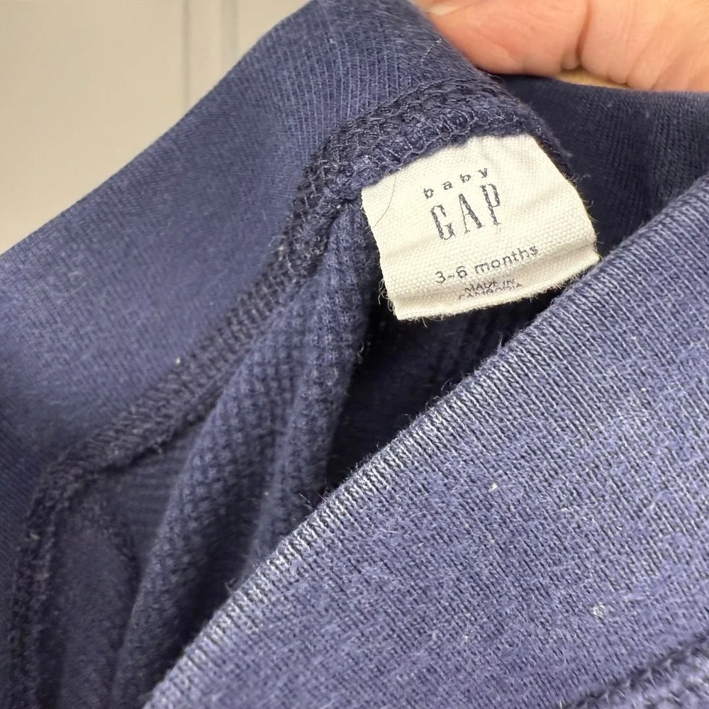 Baby Gap Navy Blue Waffle Knit Teddy Bear‎ Logo Jogger Pants Sizs 3-6 Months